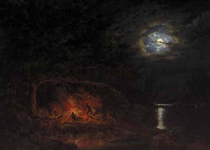 Cornelius Krieghoff In Camp at Night